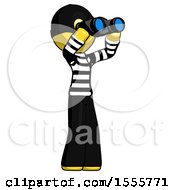 Poster, Art Print Of Yellow Thief Man Looking Through Binoculars To The Right