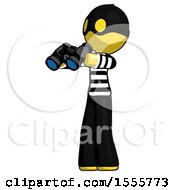 Yellow Thief Man Holding Binoculars Ready To Look Left