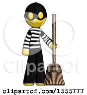 Poster, Art Print Of Yellow Thief Man Standing With Broom Cleaning Services