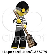 Poster, Art Print Of Yellow Thief Man Sweeping Area With Broom
