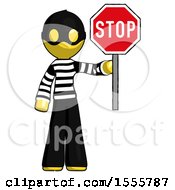 Poster, Art Print Of Yellow Thief Man Holding Stop Sign