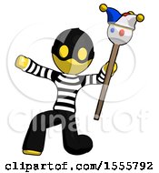 Poster, Art Print Of Yellow Thief Man Holding Jester Staff Posing Charismatically