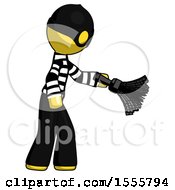 Poster, Art Print Of Yellow Thief Man Dusting With Feather Duster Downwards