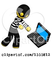 Yellow Thief Man Throwing Laptop Computer In Frustration