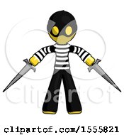 Poster, Art Print Of Yellow Thief Man Two Sword Defense Pose