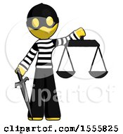 Poster, Art Print Of Yellow Thief Man Justice Concept With Scales And Sword Justicia Derived