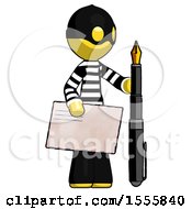 Poster, Art Print Of Yellow Thief Man Holding Large Envelope And Calligraphy Pen