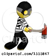 Poster, Art Print Of Yellow Thief Man With Ax Hitting Striking Or Chopping