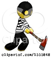 Yellow Thief Man Striking With A Red Firefighters Ax