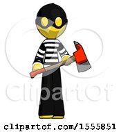 Poster, Art Print Of Yellow Thief Man Holding Red Fire Fighters Ax