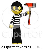 Poster, Art Print Of Yellow Thief Man Holding Up Red Firefighters Ax