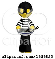Poster, Art Print Of Yellow Thief Man Serving Or Presenting Noodles