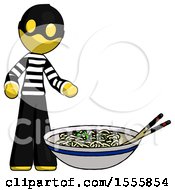 Poster, Art Print Of Yellow Thief Man And Noodle Bowl Giant Soup Restaraunt Concept
