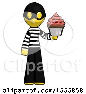 Yellow Thief Man Presenting Pink Cupcake To Viewer