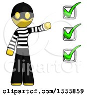 Poster, Art Print Of Yellow Thief Man Standing By List Of Checkmarks