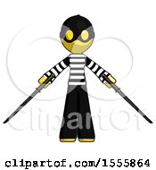 Yellow Thief Man Posing With Two Ninja Sword Katanas