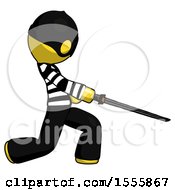 Yellow Thief Man With Ninja Sword Katana Slicing Or Striking Something