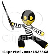 Poster, Art Print Of Yellow Thief Man With Ninja Sword Katana In Defense Pose