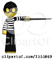 Poster, Art Print Of Yellow Thief Man Standing With Ninja Sword Katana Pointing Right