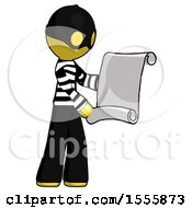Poster, Art Print Of Yellow Thief Man Holding Blueprints Or Scroll