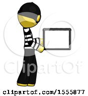 Poster, Art Print Of Yellow Thief Man Show Tablet Device Computer To Viewer Blank Area