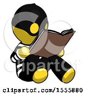Poster, Art Print Of Yellow Thief Man Reading Book While Sitting Down