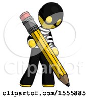 Poster, Art Print Of Yellow Thief Man Writing With Large Pencil