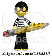 Poster, Art Print Of Yellow Thief Man Writer Or Blogger Holding Large Pencil
