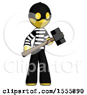 Poster, Art Print Of Yellow Thief Man With Sledgehammer Standing Ready To Work Or Defend