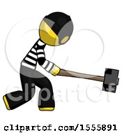 Poster, Art Print Of Yellow Thief Man Hitting With Sledgehammer Or Smashing Something