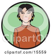Beautiful Business Woman With Hoop Earrings Wearing An Orange Sweater Clipart Illustration