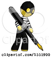 Poster, Art Print Of Yellow Thief Man Drawing Or Writing With Large Calligraphy Pen