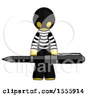 Poster, Art Print Of Yellow Thief Man Weightlifting A Giant Pen