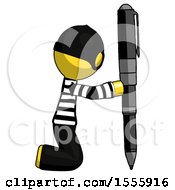 Poster, Art Print Of Yellow Thief Man Posing With Giant Pen In Powerful Yet Awkward Manner