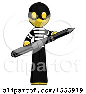 Yellow Thief Man Posing Confidently With Giant Pen