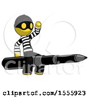 Poster, Art Print Of Yellow Thief Man Riding A Pen Like A Giant Rocket