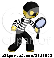 Poster, Art Print Of Yellow Thief Man Inspecting With Large Magnifying Glass Right