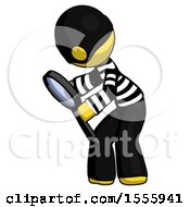 Yellow Thief Man Inspecting With Large Magnifying Glass Left