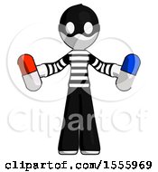 Poster, Art Print Of White Thief Man Holding A Red Pill And Blue Pill