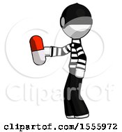 Poster, Art Print Of White Thief Man Holding Red Pill Walking To Left