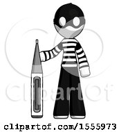 White Thief Man Standing With Large Thermometer