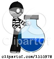 White Thief Man Standing Beside Large Round Flask Or Beaker