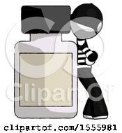 White Thief Man Leaning Against Large Medicine Bottle