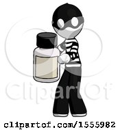 White Thief Man Holding White Medicine Bottle