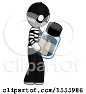 White Thief Man Holding Glass Medicine Bottle