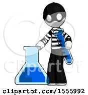 White Thief Man Holding Test Tube Beside Beaker Or Flask