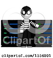 Poster, Art Print Of White Thief Man With Server Racks In Front Of Two Networked Systems