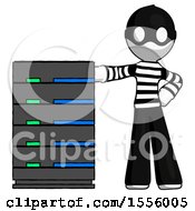 Poster, Art Print Of White Thief Man With Server Rack Leaning Confidently Against It