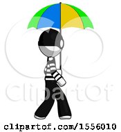 Poster, Art Print Of White Thief Man Walking With Colored Umbrella