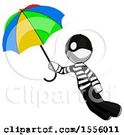 White Thief Man Flying With Rainbow Colored Umbrella
